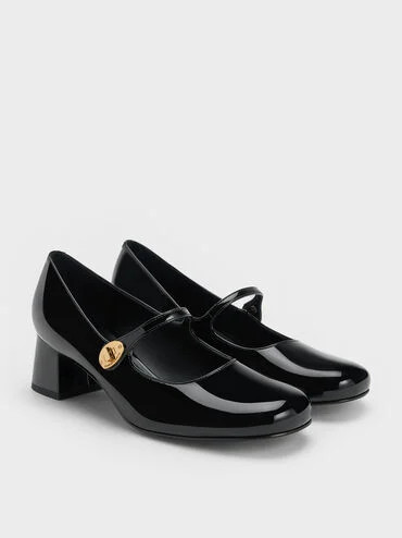 Mary Janes Hettie Patent con fibbia metallica e tacco largo
    
         - Nero vernice | Charles & Keith EU