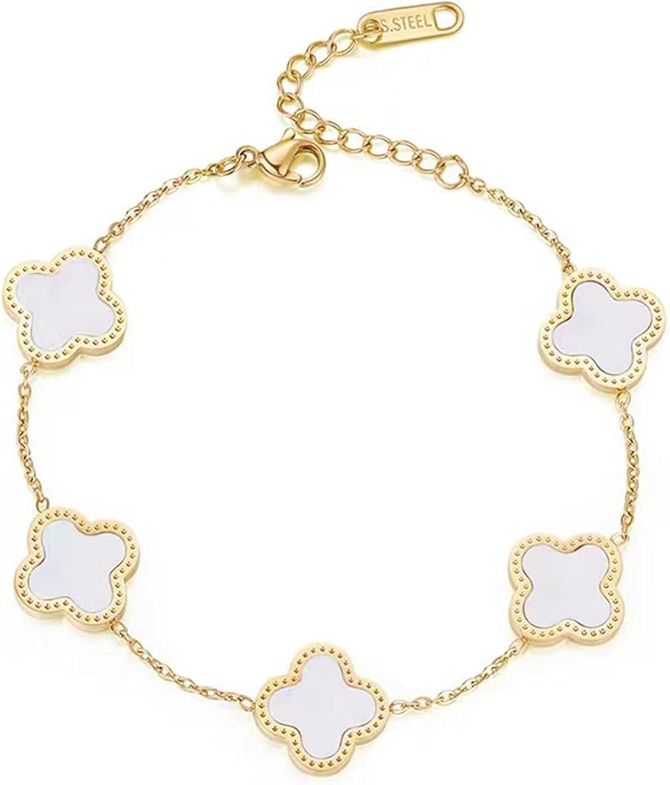 18K Gold Plated Lucky Clover Bracelet for Women Adjustable Fashion Bracelet Jewelry Birthday Gifts f | Amazon (US)