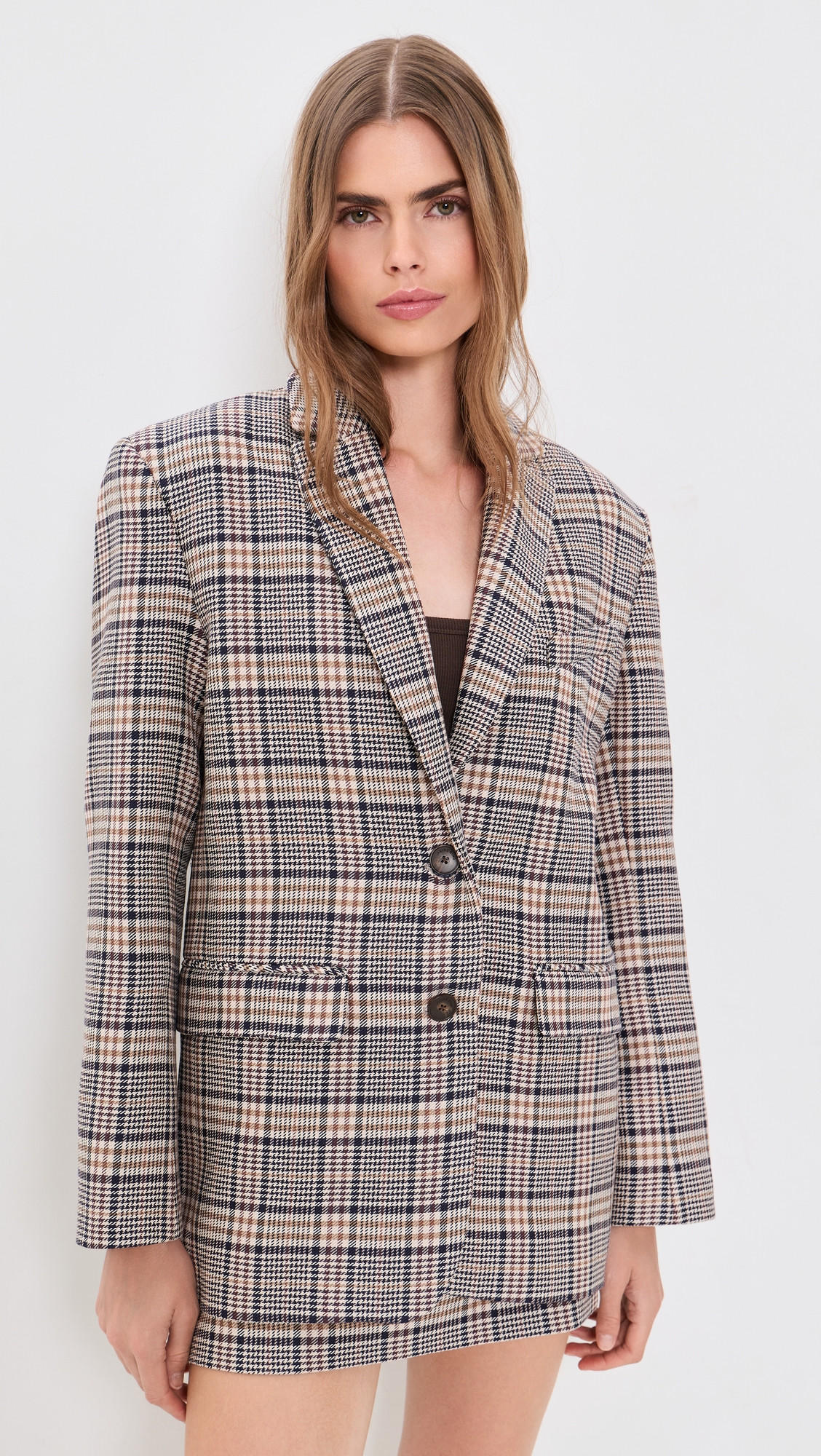 ANINE BING Quinn Check Blazer Beige And Navy Checks 36 | Shopbop