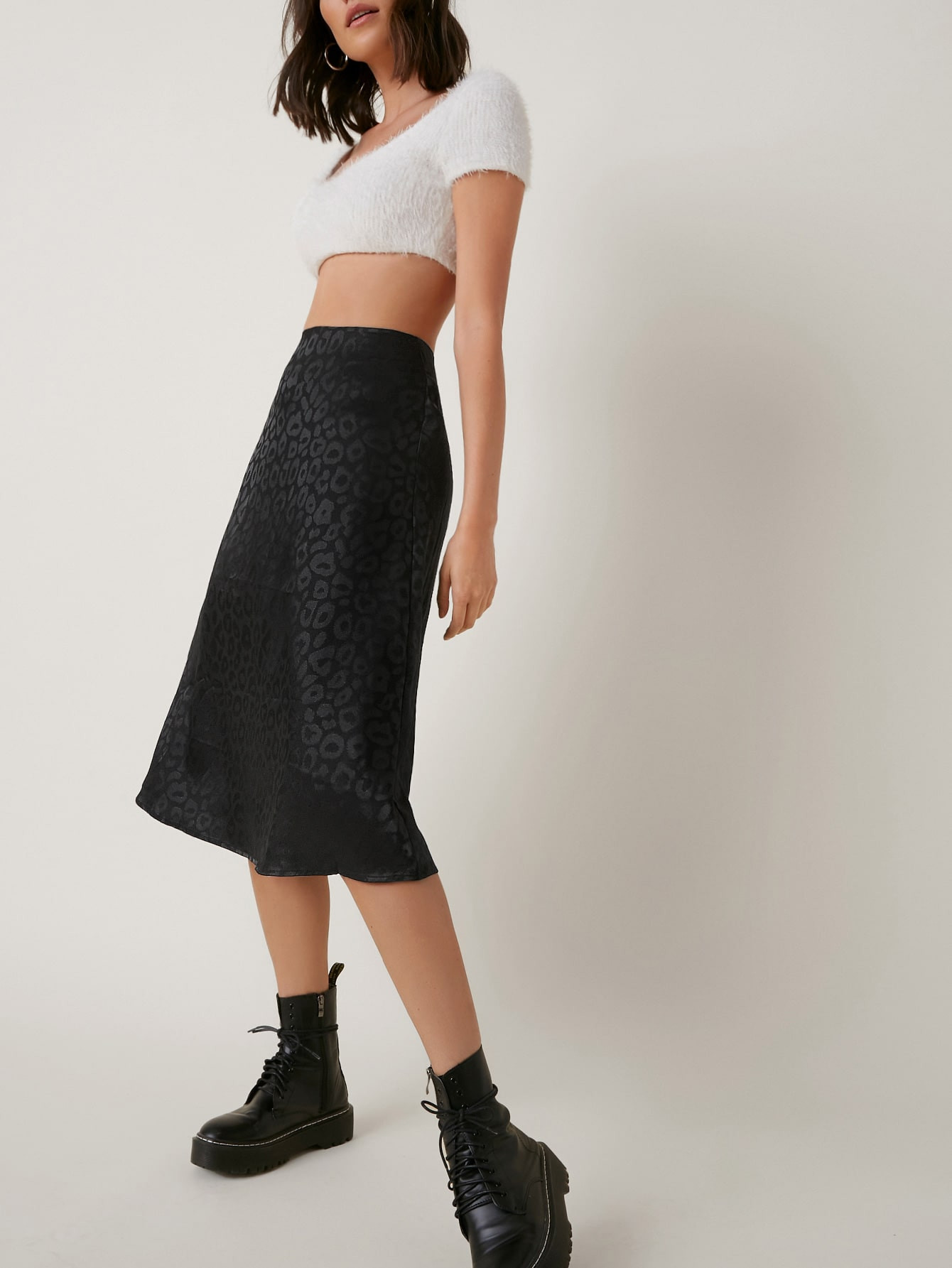 SHEIN BAE Zipper Side Leopard Satin Skirt | SHEIN