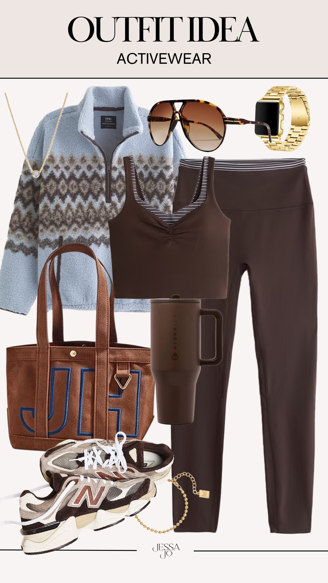 Fall active outfit. Trendy fall activewear. Blue and brown fall active outfit. Abercrombie Ypb.