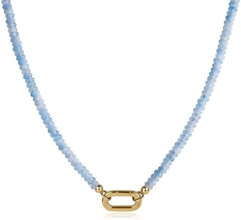 SAMYA 4×2mm Small Beaded Necklace for Women, Minimalist Charm Necklace with Gold-Plated Oval Cla... | Amazon (US)