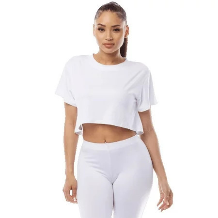 YELETE Women s Cropped Crew Tee / White SM | Walmart (US)