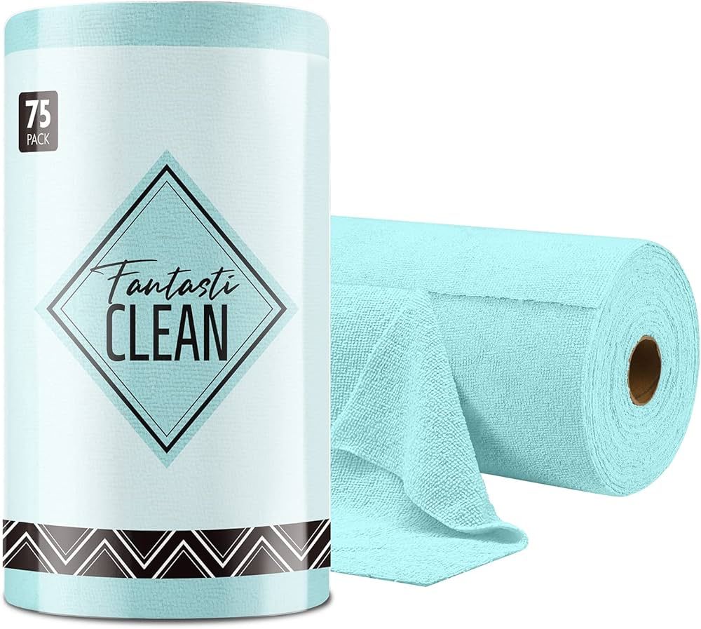 Fantasticlean Microfiber Cleaning Cloth Roll -75 Pack, Tear Away Towels, 12" x 12", Reusable Washabl | Amazon (US)