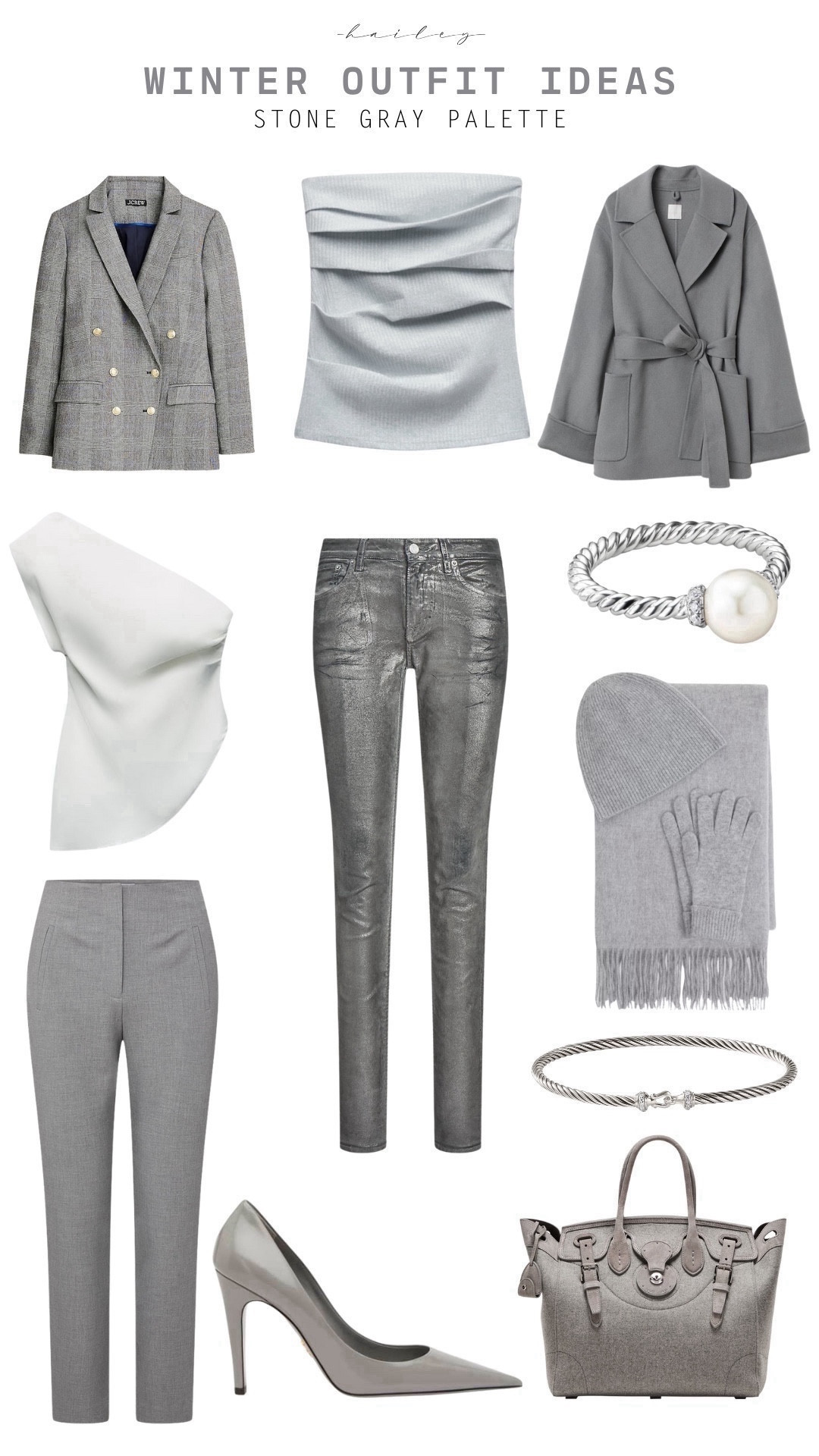The stone gray palette is a popular choice for fashion. It is a versatile color that can be used as a neutral base or as an accent color. Stone gray is a calming and soothing color that creates a sophisticated chic look. 

🩶 Stone gray is a timeless color that can be worn in any season. It pairs well with other neutrals such as black, white, and ivory. 

This winter, I'm delighted to help you find the perfect gray and silver tone outfits that embody timeless elegance. 

Wrap yourself in Theory’s luxurious Cashmere set, effortlessly blending sophistication with coziness and comfort. 

❄️ Stay warm in the chicest way possible! Shop designer handbags and pumps that elevate your winter wardrobe to new heights. 

As we navigate the holiday 2023 season, let's not forget the power of gifting. 

💍 Explore the iconic jewelry creations by David Yurman, a symbol of timeless design. These jewelry pieces in silver are the perfect classic chic gifts. 

This holiday season, join me in making thoughtful shopping choices, whether you're shopping for yourself or seeking that impeccable gift for her, my curated selections aim to build a wardrobe that stands the test of time. 

#LTKHoliday #LTKGiftGuide #LTKstyletip