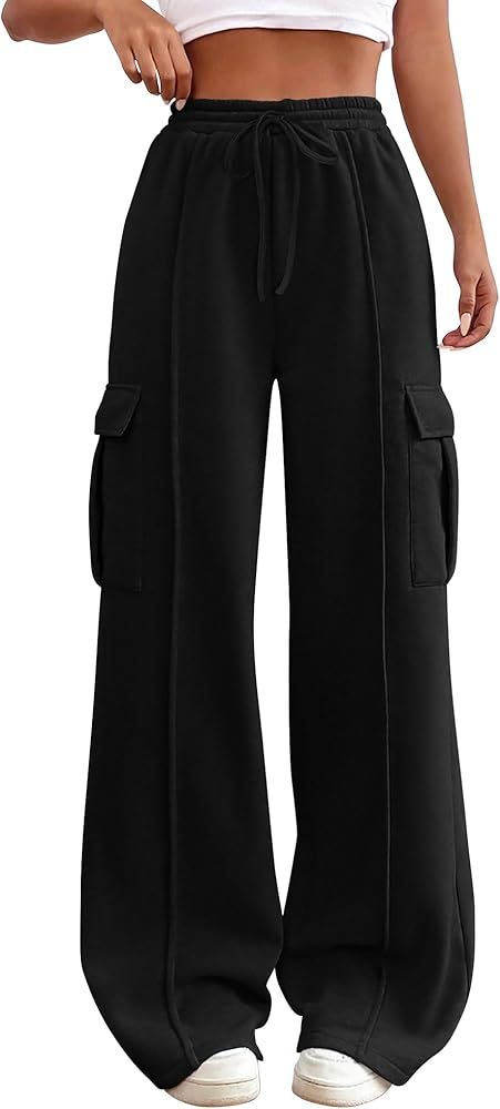 BTFBM Women's Running Sweatpants Fall Baggy Wide Leg Lounge Pants Casual Workout Joggers Pants wi... | Amazon (US)