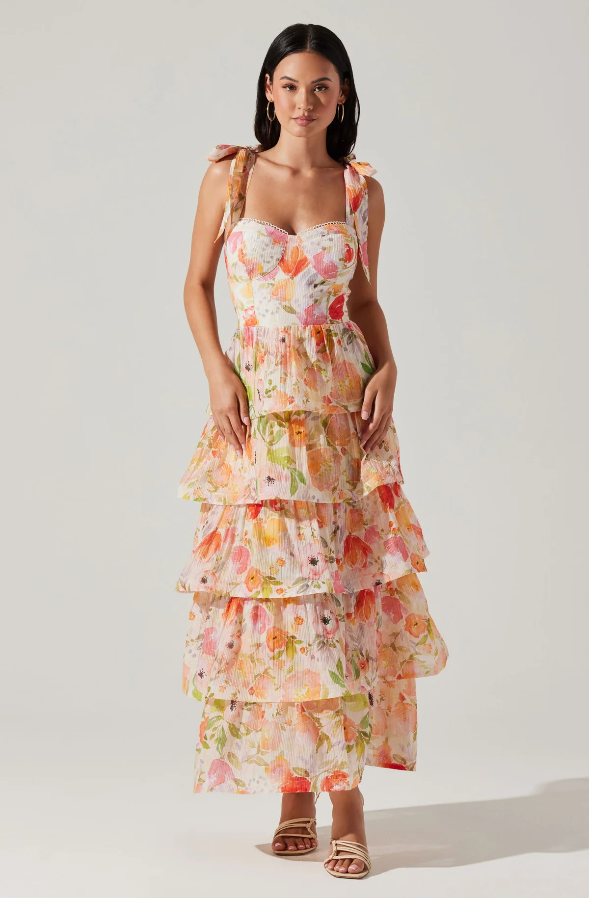 Zirconia Tie Strap Tiered Dress | ASTR The Label (US)