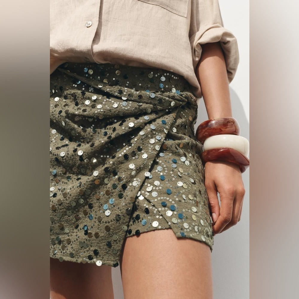 NWT- Zara Olive Sequin Wrap Skort | Poshmark
