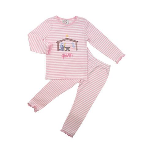 Pink Stripe Knit Manger Scene Pajamas | Cecil and Lou
