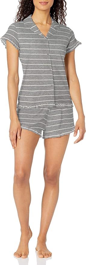 Amazon Brand - Mae Women's Notch Collar Pajama Set W/ Ruffle Detail | Amazon (US)