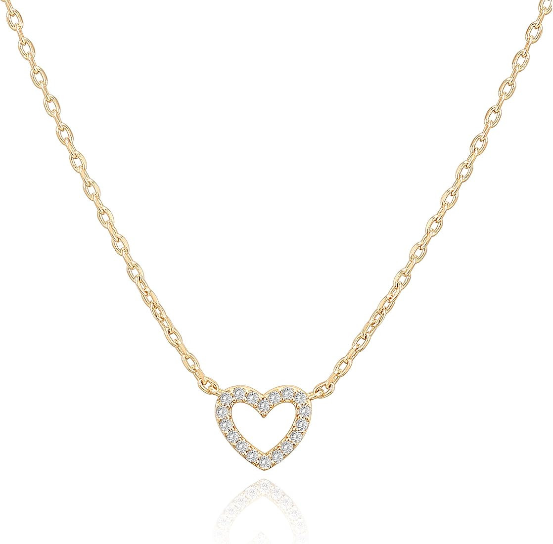 PAVOI 14K Gold Plated Cubic Zirconia Heart Necklace | Cute Dainty Love Pendant Necklaces for Wome... | Amazon (US)