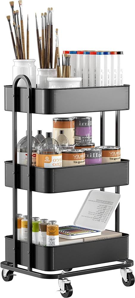 Ceayell 3-Tier Full Metal Utility Rolling Cart for Storage Organizer Cart for Office, Bathroom, K... | Amazon (CA)