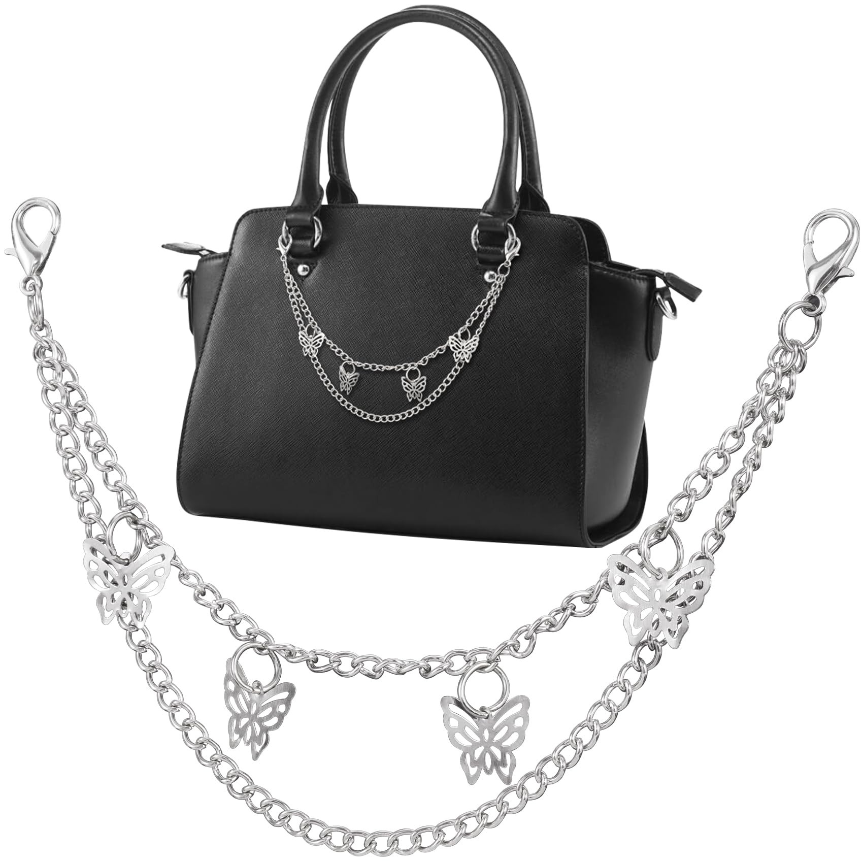 Butterfly Purse Double Chain Handbag Straps, Silver Metal Shoulder Crossbody Bags Short Handle Re... | Amazon (US)