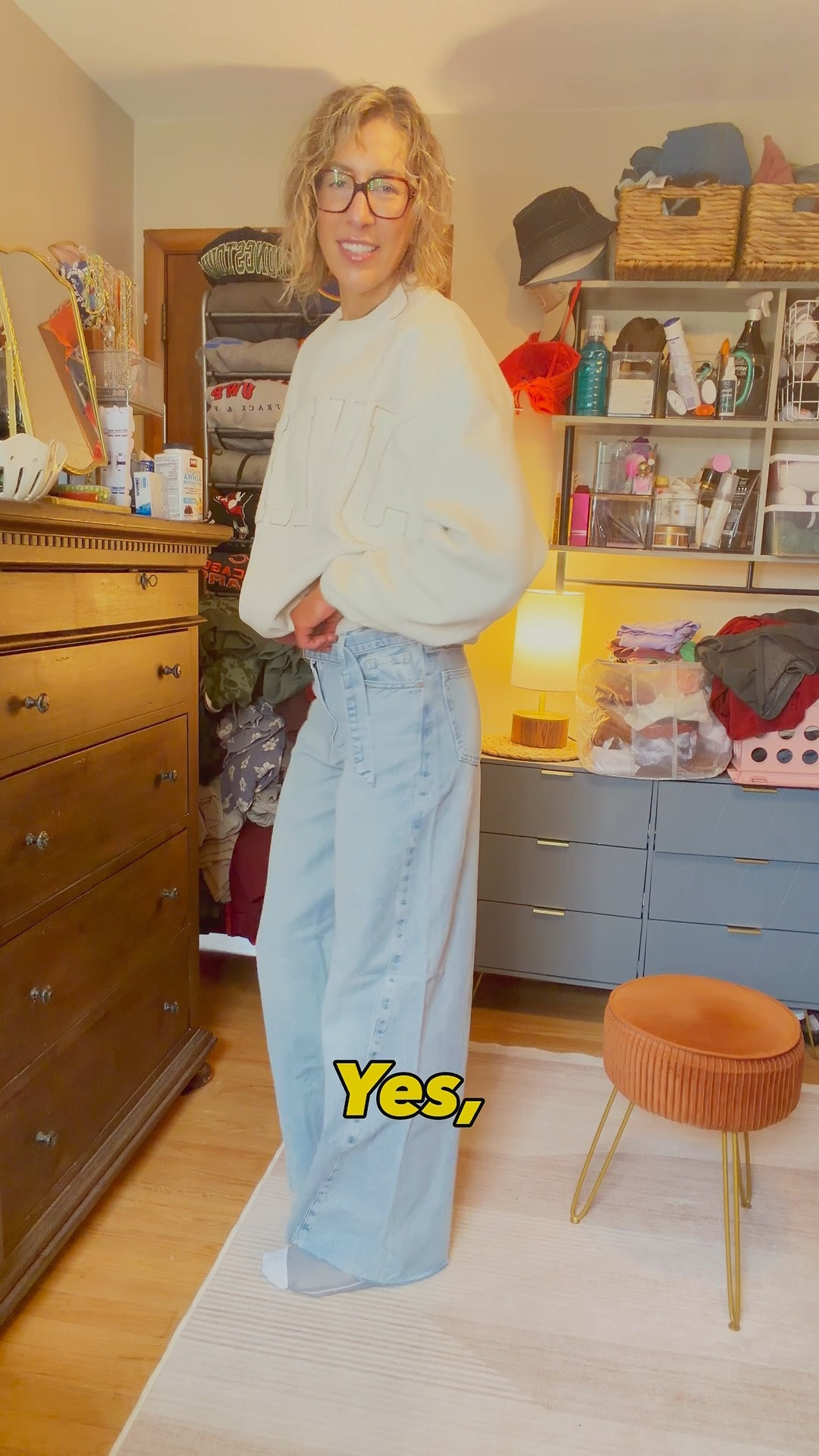 These jeans nearly ended my bathroom independence.

Gap's belted wide-leg baggy midrise jeans, size 8/29 tall. I'm usually a 6-8, sized up to an 8 here and it's the right call.

The length is the whole story. Hits the floor flat-footed, no break, no dragging, no grunge I didn't ask for. Raw hem, light wash, deconstructed — nothing like this currently lives in my closet.

The belt is cute. The belt is also a liability if you're the type who waits until the last possible second to pee. Consider yourself warned. Skip it or don't, the pants hold up either way.

6'3", 36" inseam, almost 40 and still hunting for jeans that actually reach my ankles. Gap denim came through.

Tall friends — are you a belt person or a belt-is-a-trap person? Comment SHOP for the link.

#talljeans #gapdenim #tallwomenfashion #wideleg #onetallorder

#LTKTall #LTKOver40 #LTKPlusSize