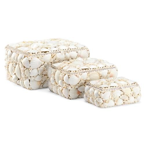 Chelsea House Coastal Beach Natural White Shell Decorative Boxes - Set of 3 | Kathy Kuo Home