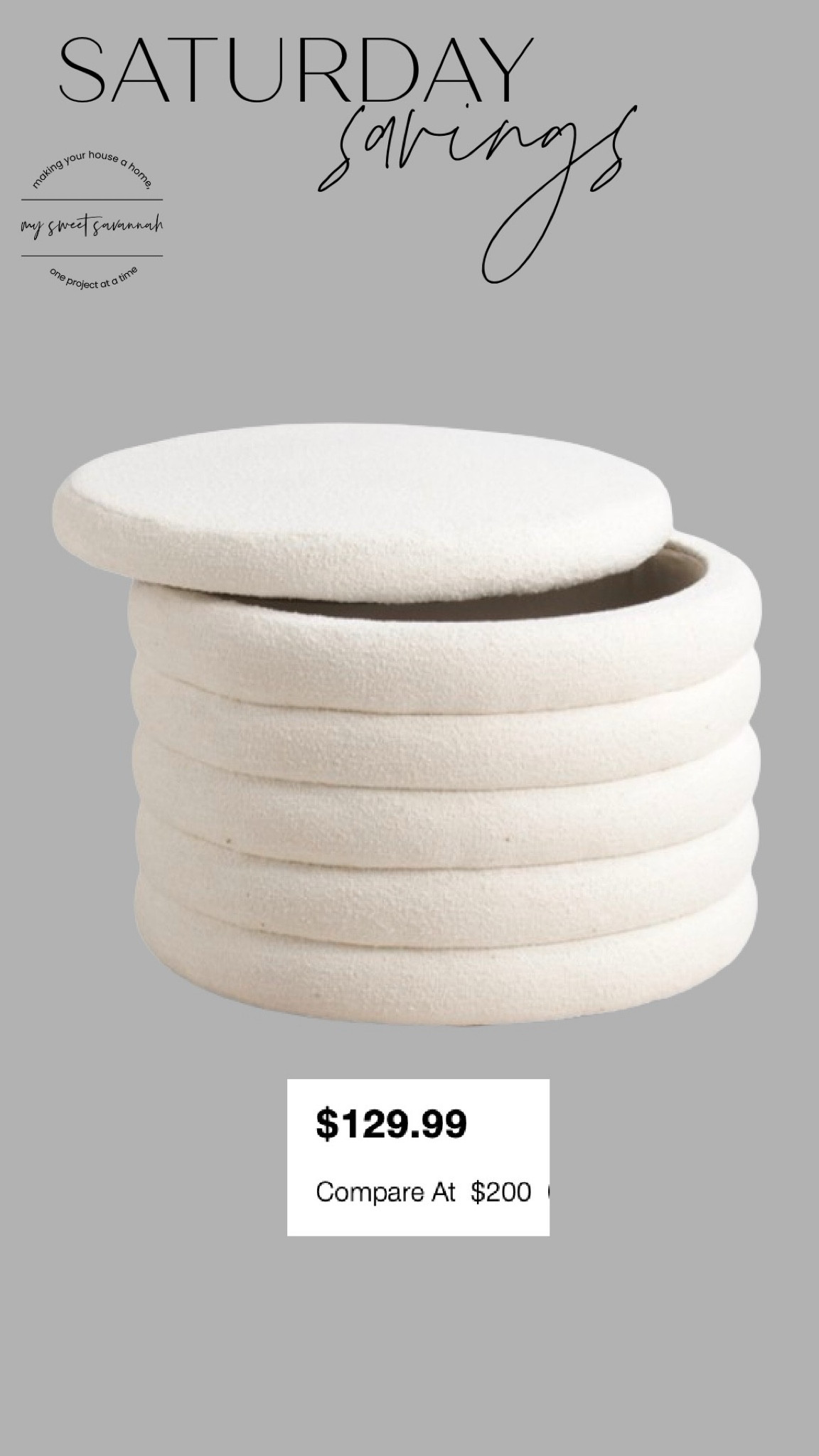 Storage ottoman 
Pouf 
Side table 
Restoration hardware 
RH 
LOOK FOR LESS 
Luxe for less 
Home decor 
Organic modern 
Furniture
Sale alert 
Amazon 
Pottery barn 
Target 
Interior design 
Modern organic
Interior styling 
Neutral interiors 
Luxe for less 
Savings 
Sale alert 
Look for less 
Saturday savings 
Nordstrom rack 



#LTKFindsUnder100 #LTKSaleAlert #LTKHome