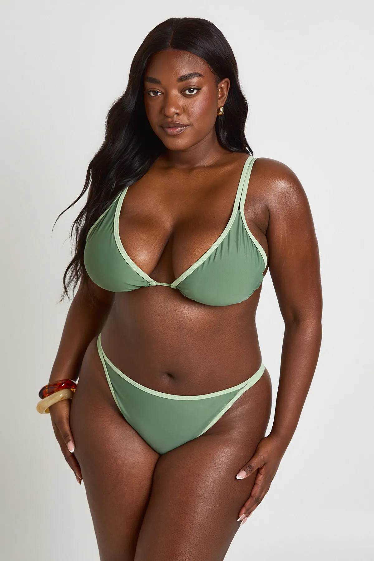 Green Plus Contrast High Leg Bikini | Boohoo | Boohoo.com (UK & IE)