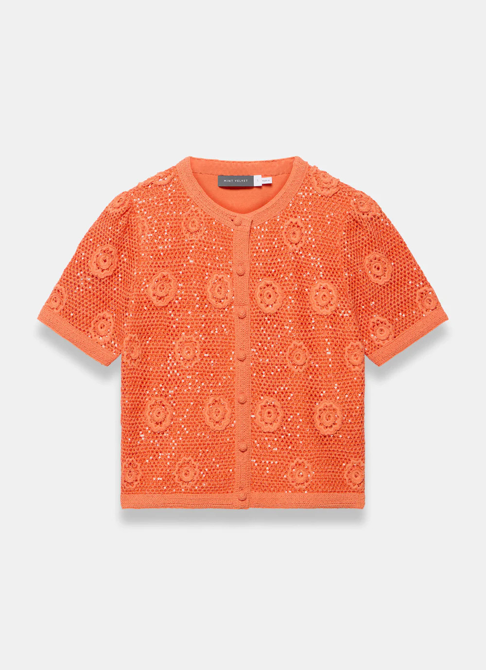 Orange Cotton Sequin Flower Crochet Top | Mint Velvet