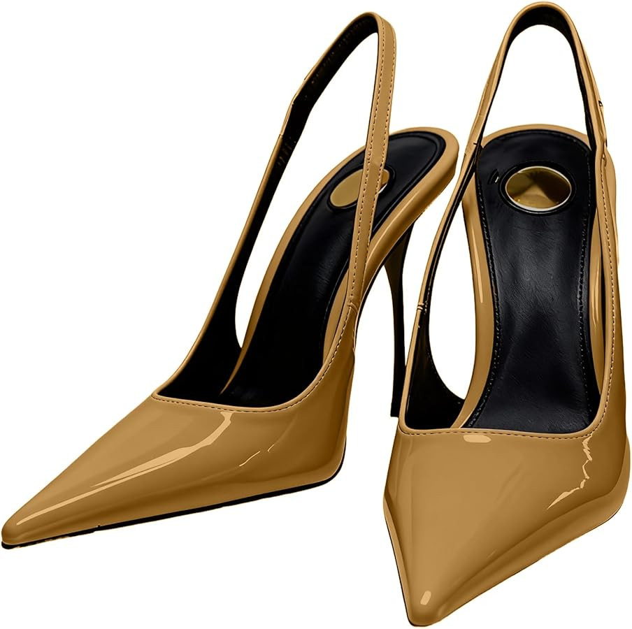 Women's Pointed Toe Slingback Stiletto Pumps | Patent Leather Stretch Strap Backless Dress Heels | Amazon (US)