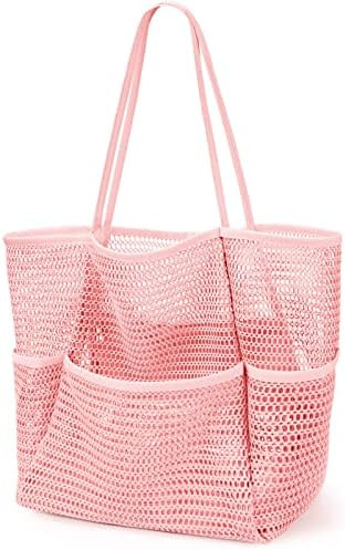 KPX Beach Bag with Mini Pocket, Summer Beach Tote Bags for Women Large Foldable Mesh Swimming Poo... | Amazon (US)