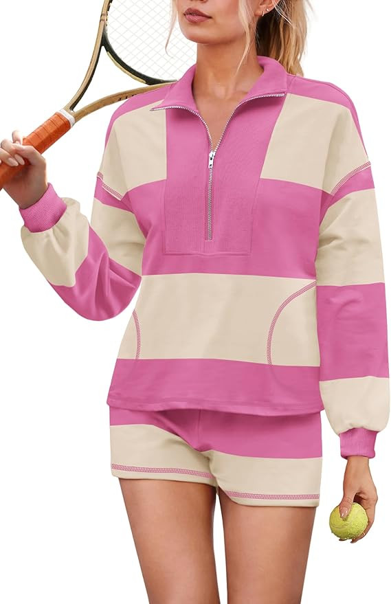 Yanekop Womens 2 Piece Fall Lounge Sets Striped Matching Sweat Sets Oversized Two Piece Workout O... | Amazon (US)