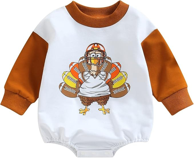 Amazon.com: Newborn Baby Boy Girl Thanksgiving Outfit Turkey Sweatshirt Romper Football Onesie To... | Amazon (US)