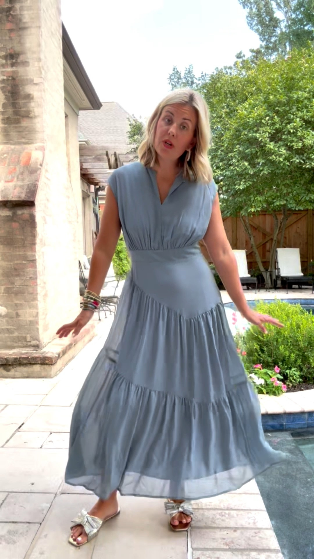 The most flattering dress!! Anthro for the win!! I’m in a small petite and 8 sandal. 

CODES: 
Allie + Bess - Catherine 20

#LTKWedding #LTKOver40 #LTKSaleAlert