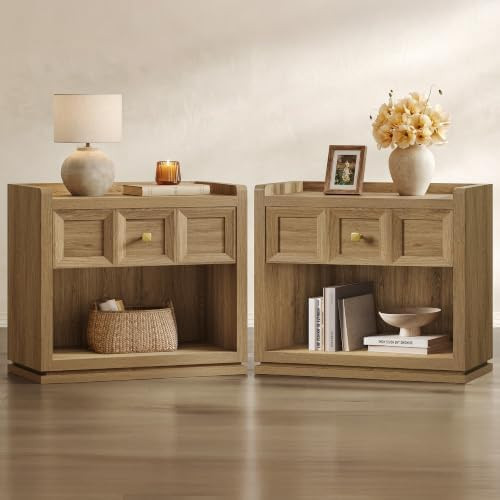 SICOTAS Night Stand Set 2, 26" Wide Nightstands Set of 2 with Drawer | Large Queen Size Nightstan... | Amazon (US)