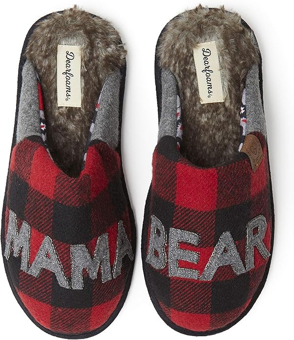 Dearfoams Women's Mama Bear Buffalo Plaid Scuff Slipper | Amazon (US)