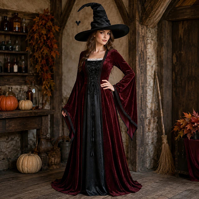 Set Medieval Renaissance Dress Hat Fancy Costume with Accessories Long Sleeves Witch Fancy Dress ... | Lightinthebox