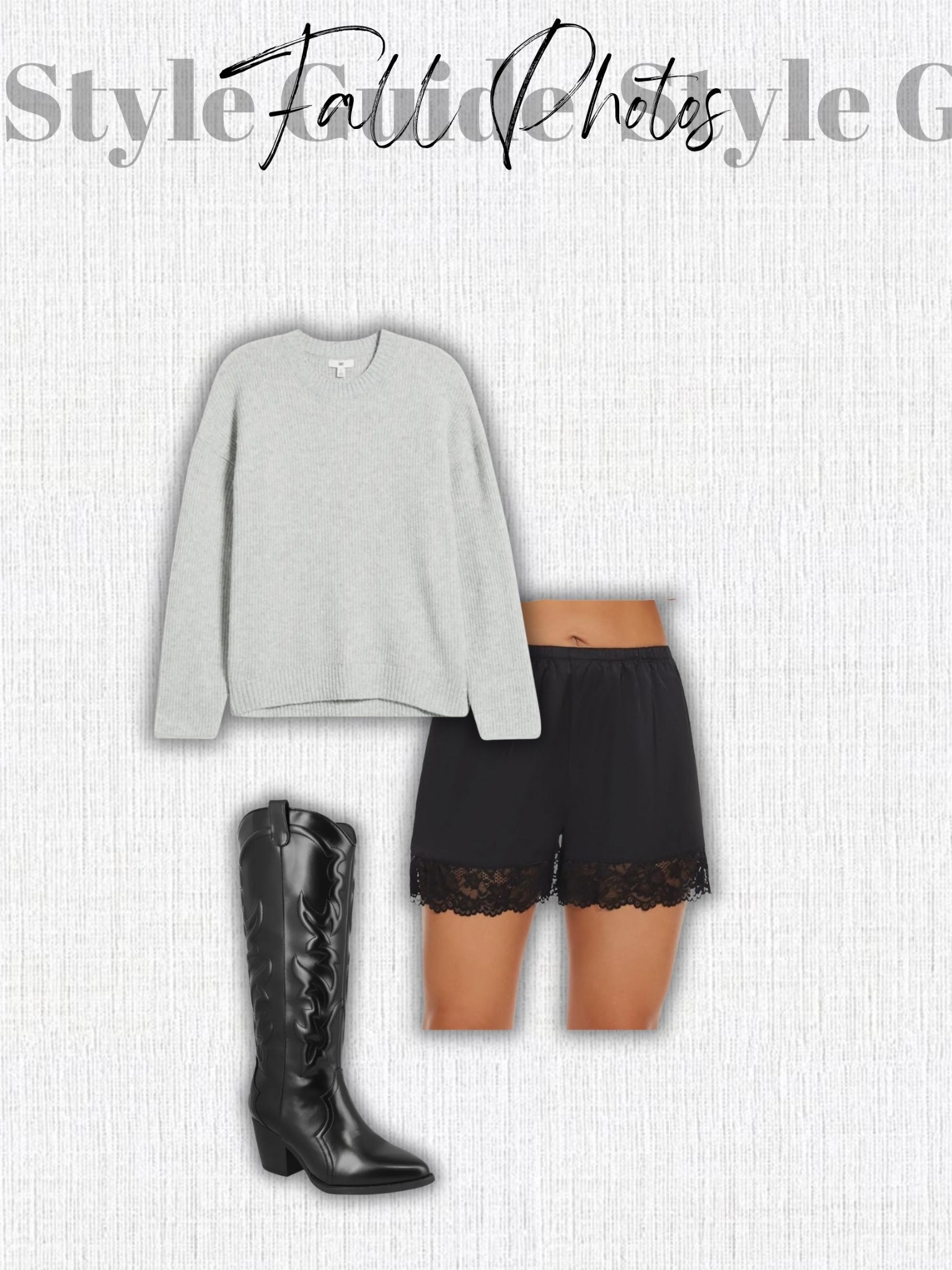 Fall photos, fall outfit, lace trim shorts, cowboy boots, western, sweater weather

#LTKSeasonal #LTKMidsize #LTKStyleTip