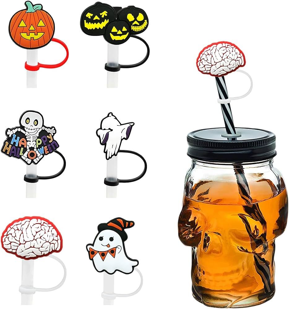 6 Pack Straw Covers Cap,Halloween Decoration Theme Straw Tips, Reusable Straw Covers,Dust-Proof S... | Amazon (US)