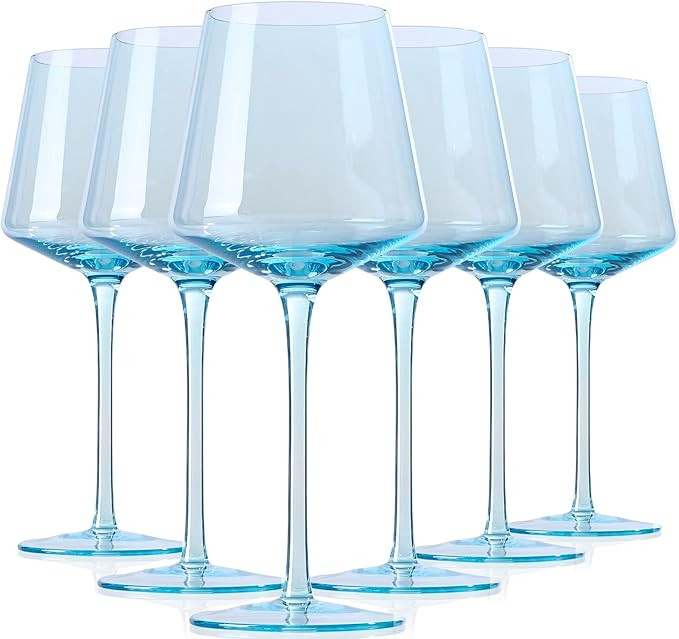 Light Blue Wine Glasses Set 6-16oz Modern Blue Wine Glasses With Tall Long Stem and Flat Bottom,U... | Amazon (US)