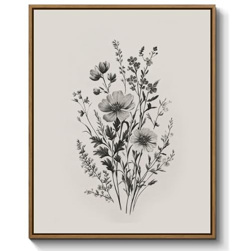 Neutral Floral Botanical Wall Art Black Grey Sketch Flowers Painting 8"x10" | Amazon (US)