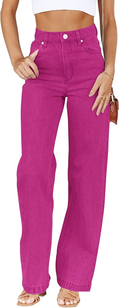 Women's High Waisted Petite Jeans Boyfriend Baggy Straight Leg Casual Denim Pants with Pockets | Amazon (US)