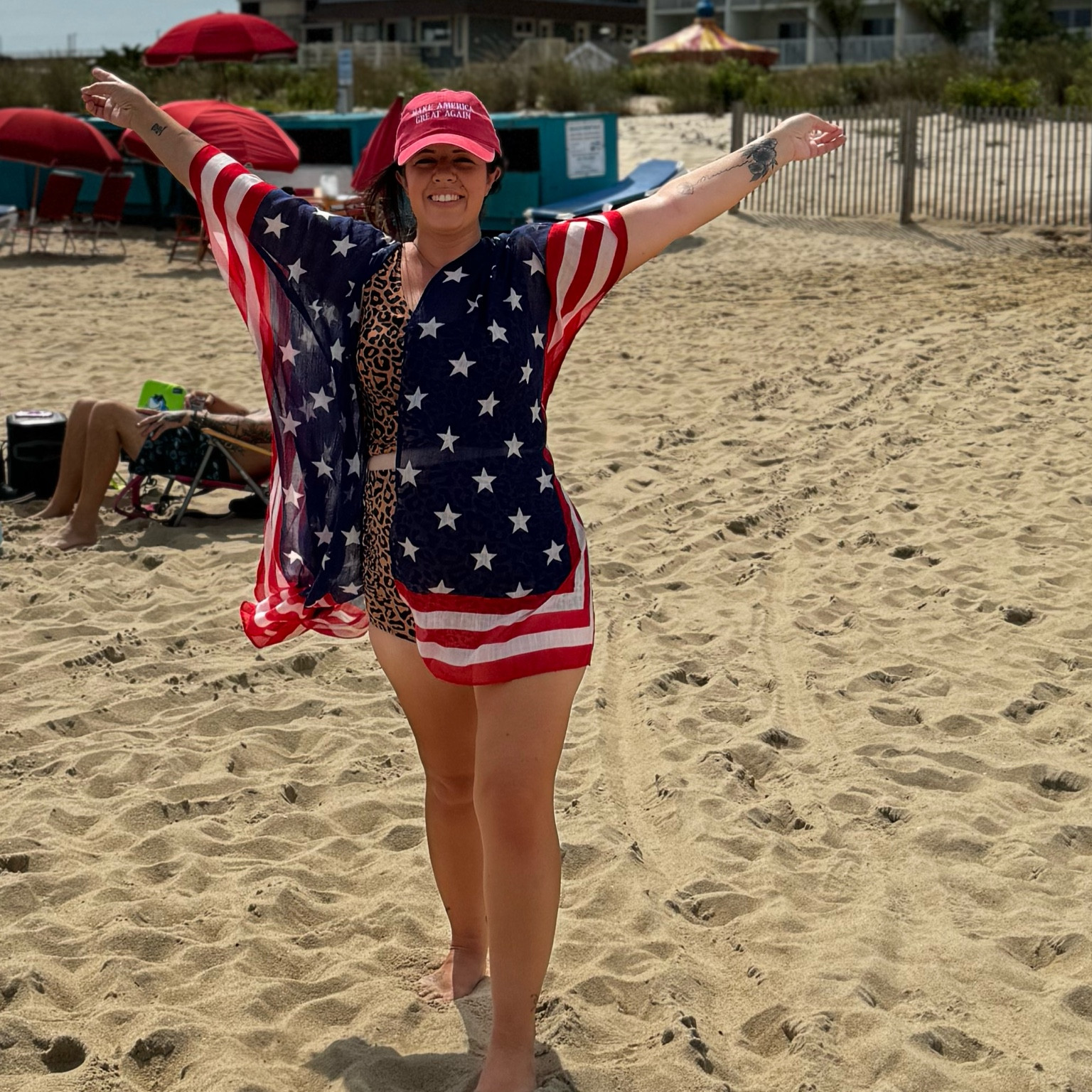 Make America great again hat, American flag beach cover up. Leopard print bathing suit 

#LTKFindsUnder50 #LTKSeasonal #LTKFallSale