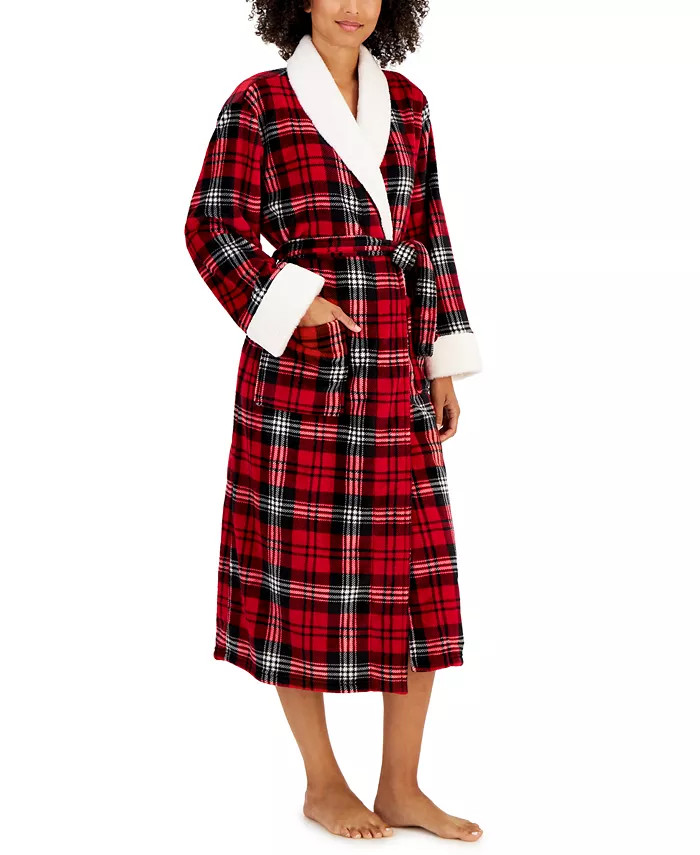 Women's Long-Sleeve Plaid Self-Tie Robe, Created for Macy's | Macy's
