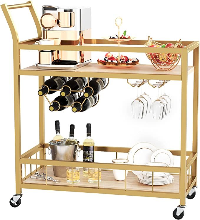 Furmax Bar Cart Home Industrial Mobile Bar Cart Serving Wine Cart on Wheels with Wine Rack and Gl... | Amazon (US)