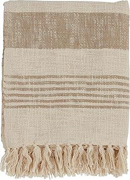 SARO LIFESTYLE Sevan Collection Striped Cotton Throw with Tasseled Trim, Natural | Amazon (US)