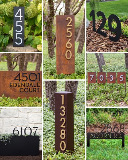 Custom made-to-order modern yard stake address signs made from coated and distressed steels and metals. 

#LTKstyletip #LTKSeasonal #LTKhome