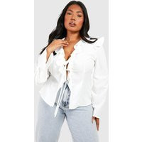 Womens Plus Ruffle Tie Front Blouse - White - 16 | boohoo (US & Canada)