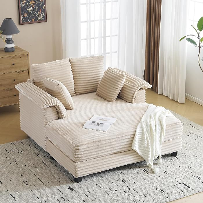 VINGLI 56" Oversized Chaise Lounge Chair, Beige Comfy Corduroy Chaise Sofa Recliner Bed Upholster... | Amazon (US)