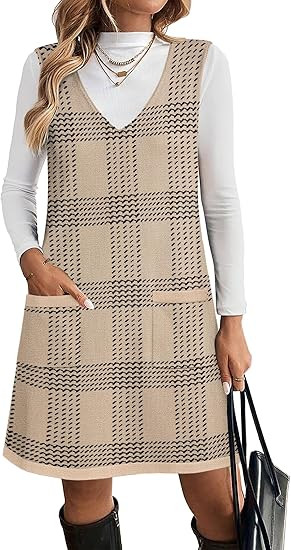 Zeagoo Women's Sweater Vest Dresses for Women 2025 V Neck Sleeveless Knit Pullover Sweater with P... | Amazon (US)