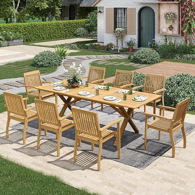 MIXPATIO Acacia Wood Outdoor Dining Set, 9 Pieces Patio Dining Table and Chairs Set, Expandable D... | Amazon (US)