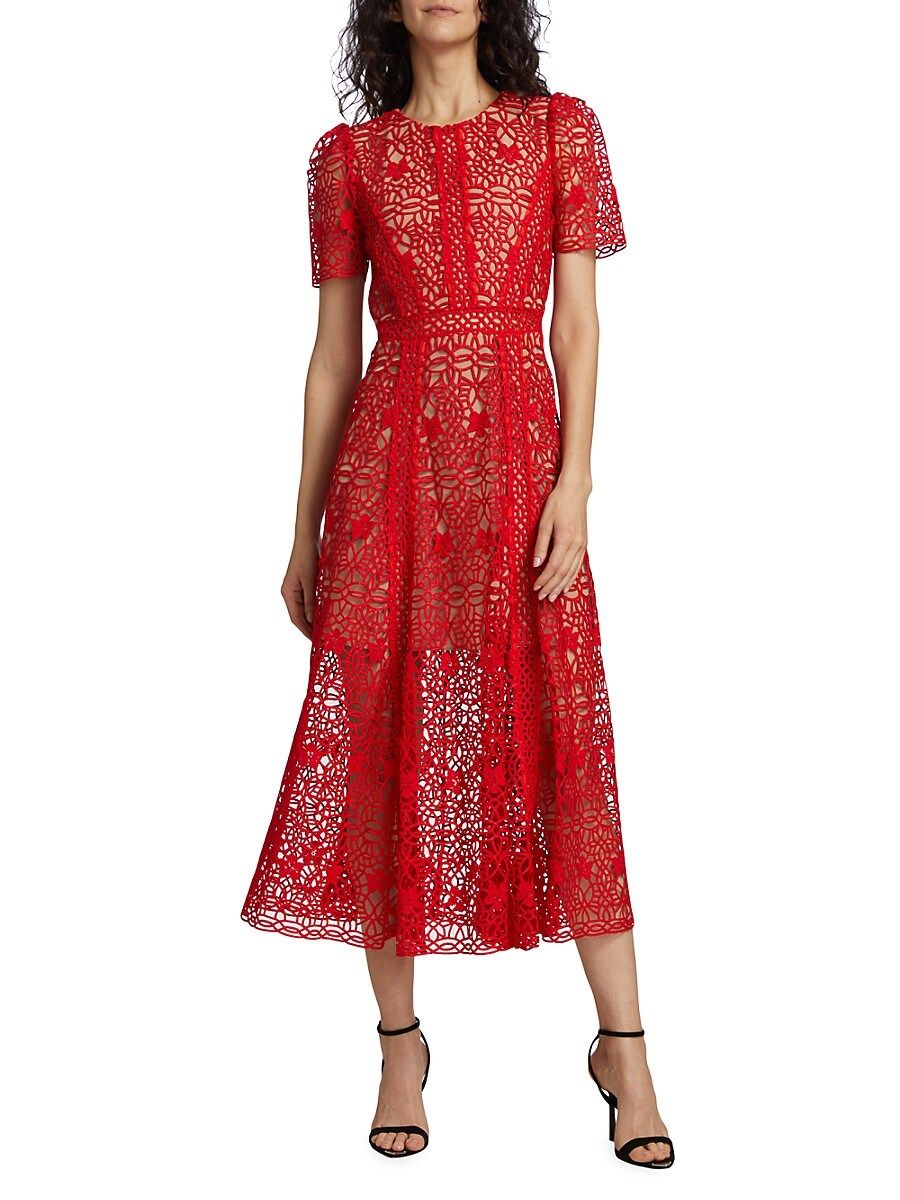 Self-Portrait Women's Guipure Lace Short-Sleeve Midi-Dress - Red - Size 8 | Saks Fifth Avenue OFF 5TH