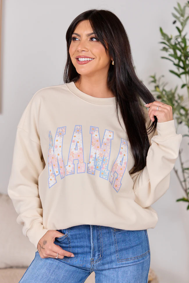 Mama Multi Daisy Print Cream Graphic Sweatshirt SALE | Pink Lily