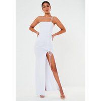 White Slinky Ruched Maxi Dress | Missguided (US & CA)