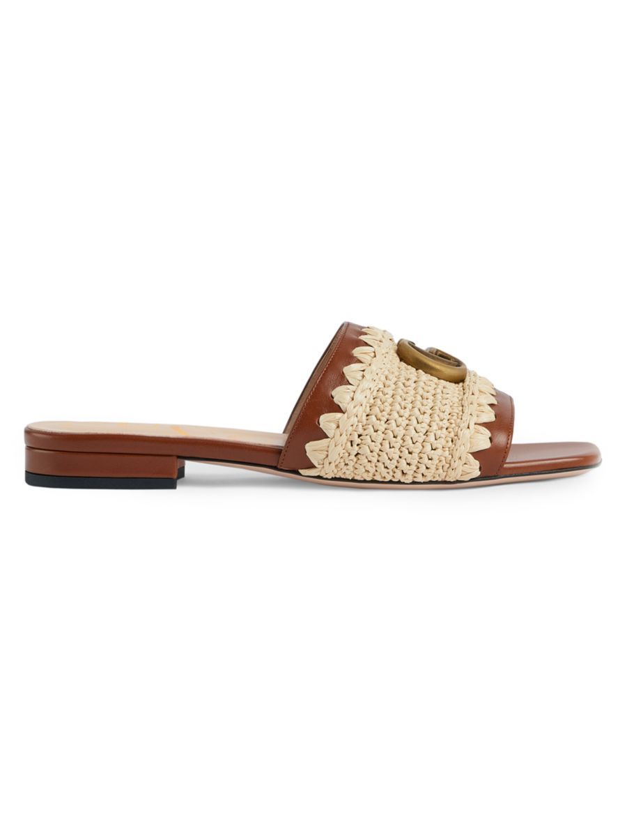 Gucci Jolie GG Logo Raffia Flat Sandals | Saks Fifth Avenue