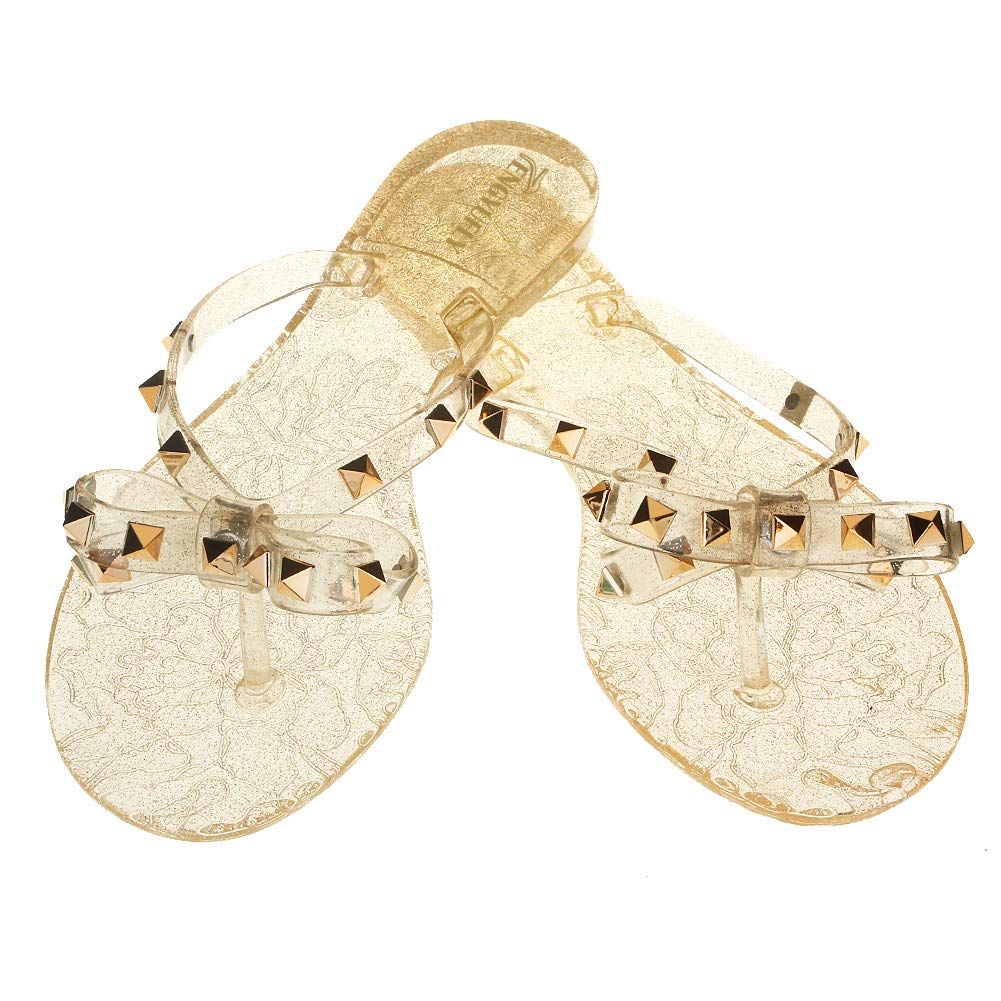 TENGYUFLY Womens Rivets Bowtie Flip Flops Jelly Thong Sandal Rubber Flat Summer Beach Rain Shoes | Amazon (US)
