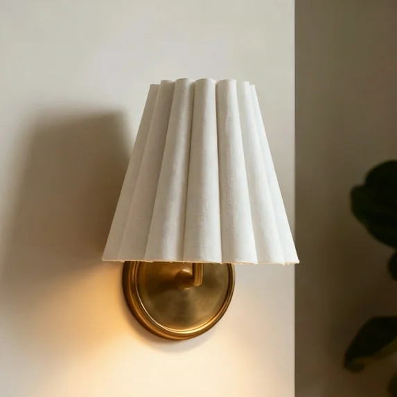 Midcentury Antique Bronze Sconce with White Linen Shade, Hardwired Indoor Lighting Fixture for En... | Walmart (US)